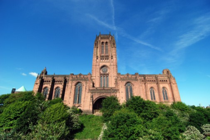 liverpool cathedral against a blue sky