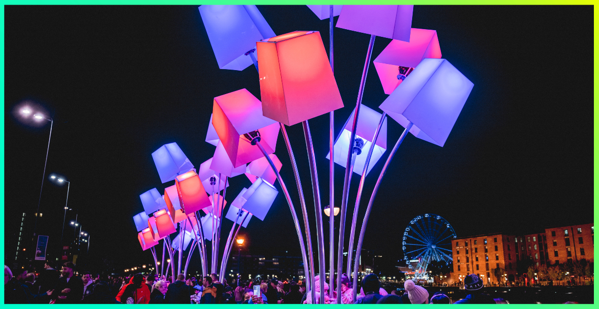 Giant lampshades that light up different colours.