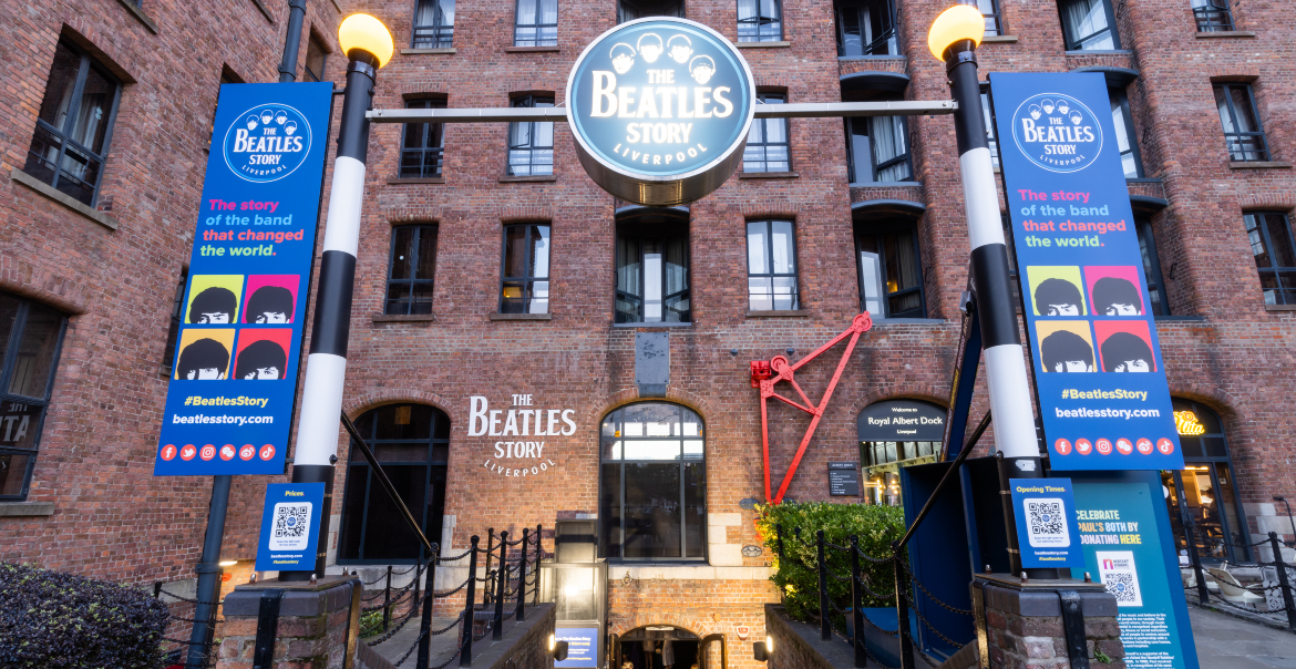 The exterior of The Beatles Story museum at the Royal Albert Dock, Liverpool.