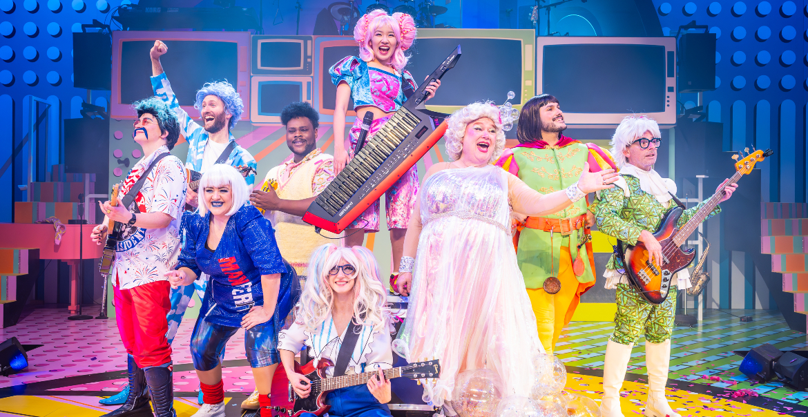 A production image of a lively and colourful pantomime