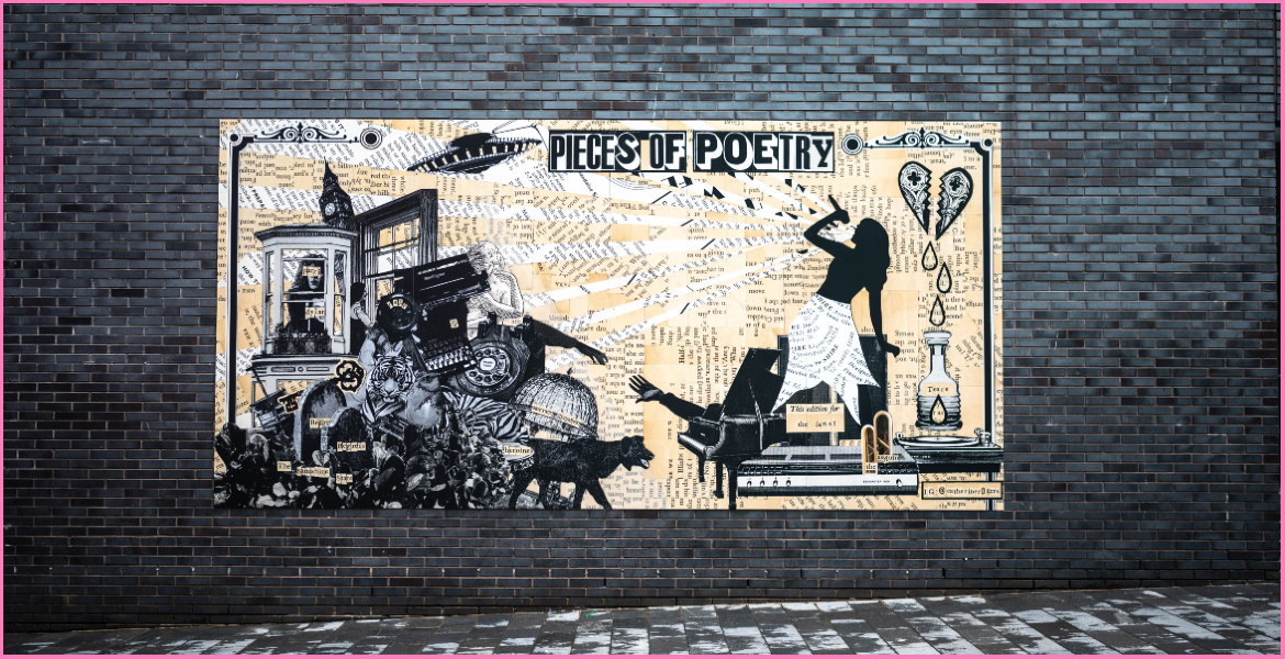 wall graphic containing the words Pieces of Poetry