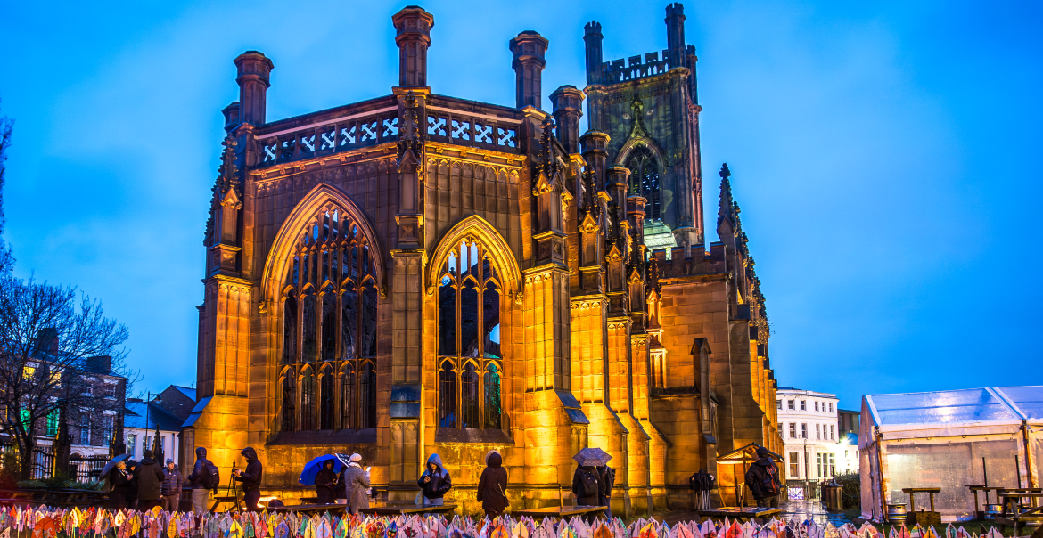 An image of the Bombed out Church at night