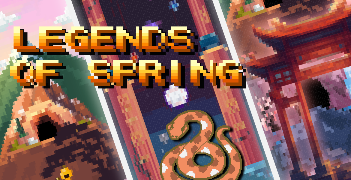 text 'LEGENDS OF SPRING' in a video-game style artwork