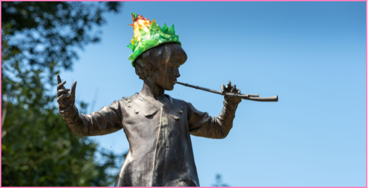 Peter Pan statue in Liverpool redressed with a special green and yellow hat