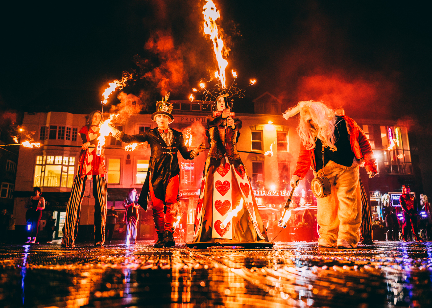 Alice in Wonderland fire performers in Liverpool Williamson Square